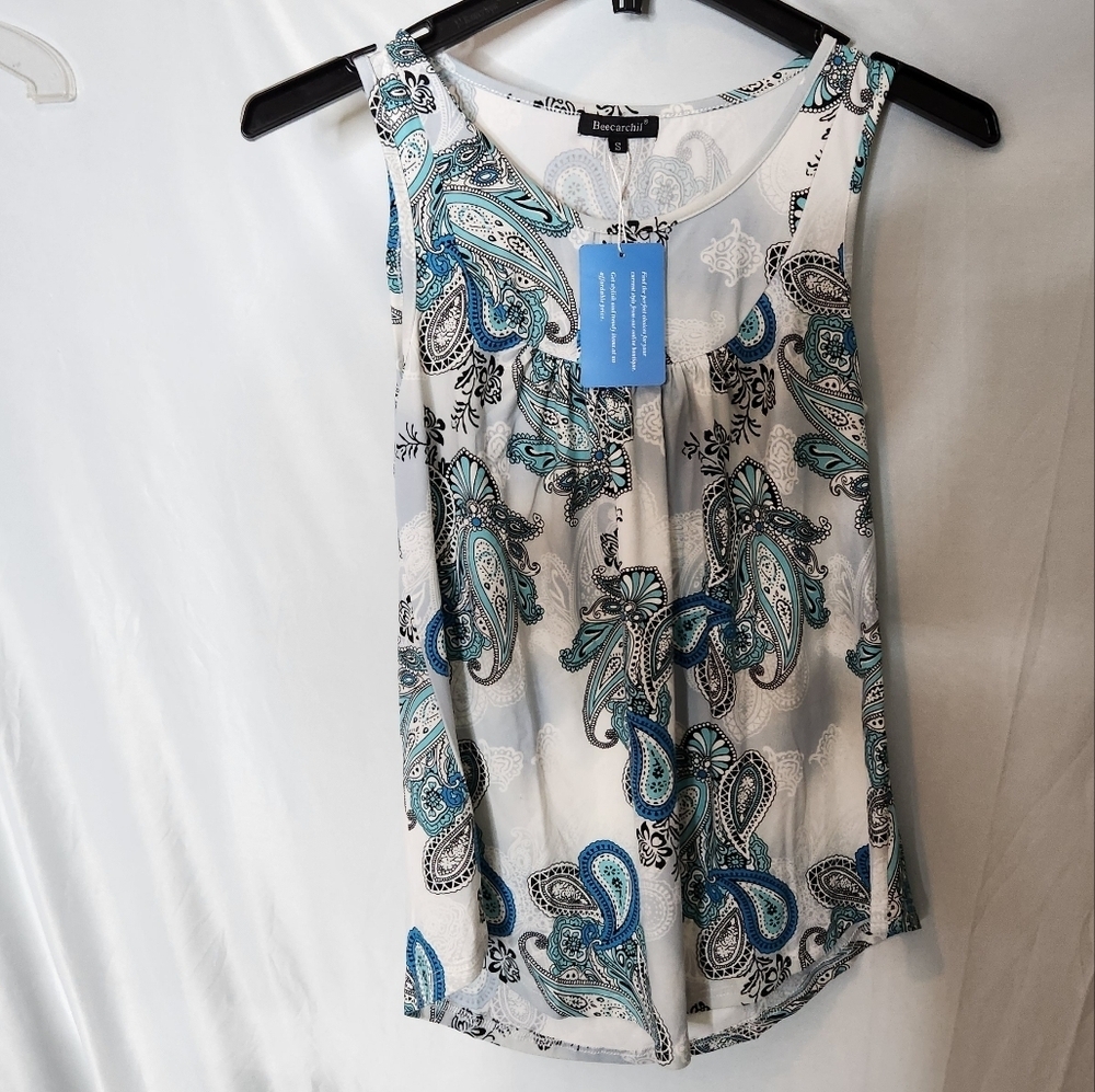 Beecarchil Paisley Sleeveless Tank Top Blouse